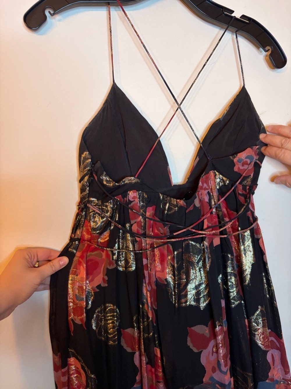 Free People “Shadows Silk Gown” – Black Floral Maxi Dress | Size 2 🌹✨ - Picture 9 of 11